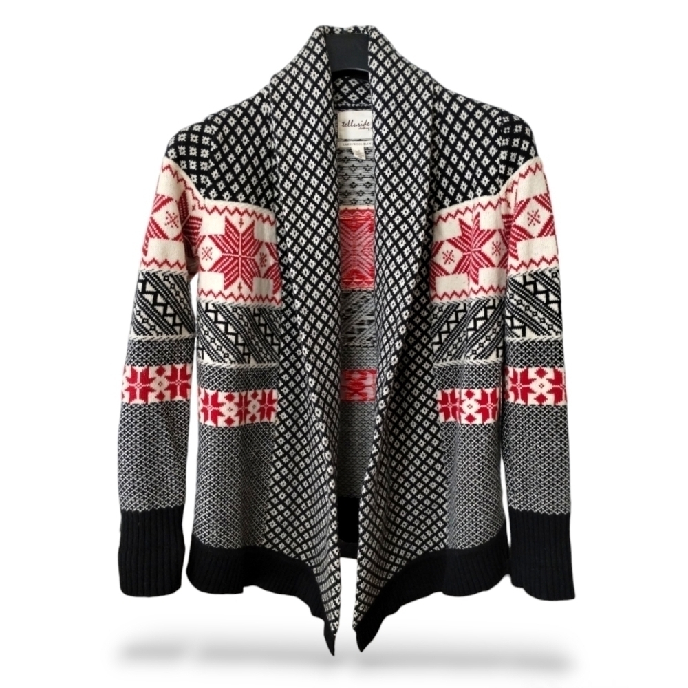 Y2K Fair Isle Lambswool Cardigan Nordic Ski Sweater Small - Picture 3 of 7